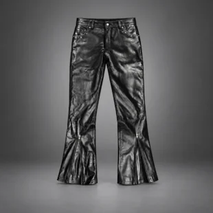 Custom Black Leather-Look Flared Zip-Hem Pants