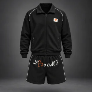 Custom Black Love Graphic Track Jacket and Shorts Set